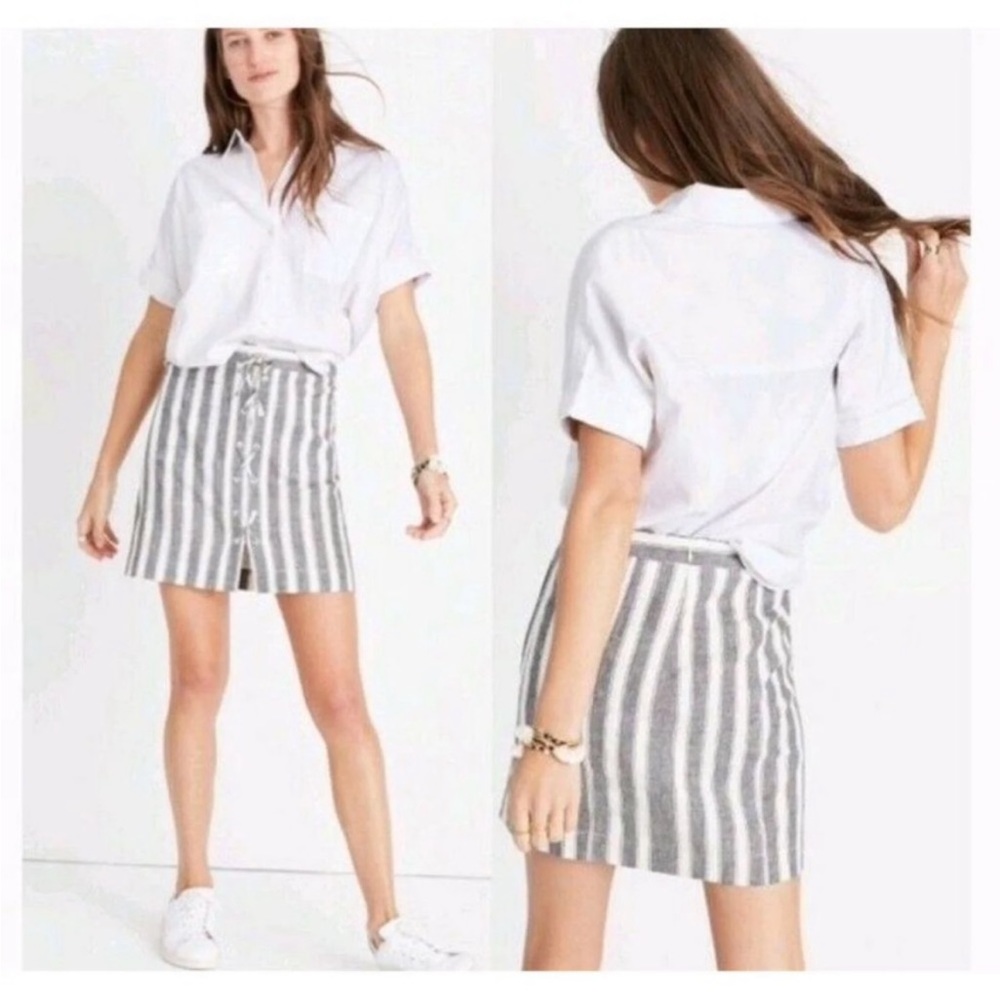 Madewell Mini Skirt Lace Up Striped Gray White 2